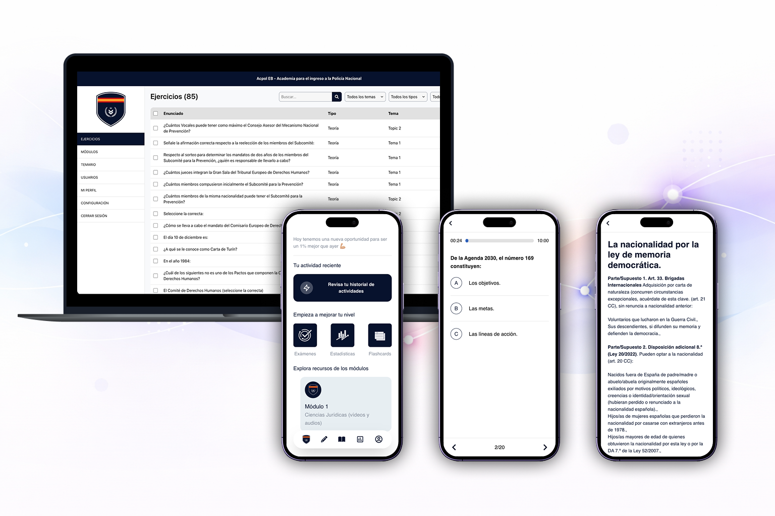 Plataforma de formación para academia de oposiciones